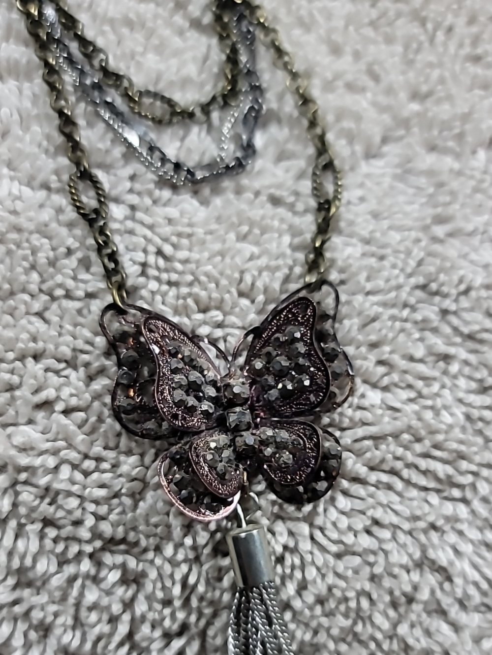 LOFT Bronze-Tone Butterfly pendant Necklace with Tassel